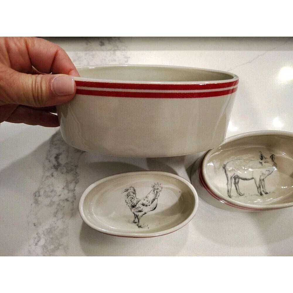 Creative Co-op M Chad Barrett Sheep Pig Rooster Bowl Farmhouse Nesting Ramekins